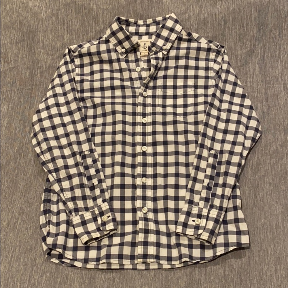 Lands End Gingham Plaid Dress Shirt
